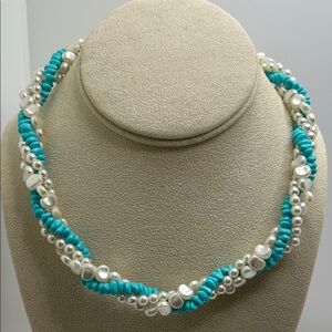 Turquoise and Pearl Twist Neckace - Women Jewelry